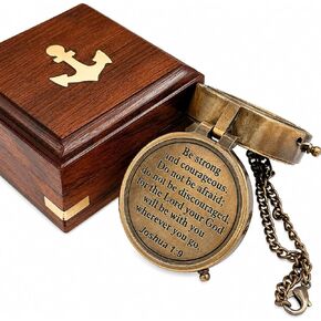 Be Strong and Courageous Do Not Be AfraidAntique Nautical Vintage Directional Magnetic Compass with Famous Scripture Quote Engraved Baptism Gifts with Wooden Case for Loved Ones, Son, Father, Love, in Kuwait