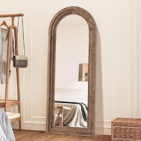 CASSILANDO Full Length Mirror Arched 65"x24" Wood Wall Full Length Distressed Large Floor Mirror for Living Room, Bedroom, Entrance.（Coffee） in Kuwait