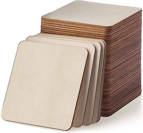 Unfinished Wood Pieces 80 Pcs 3"x3" inch Wood Board Wooden Squares Wooden Cutout Tiles, Rustic Craft Wood for Home Decoration, DIY Supplies in Kuwait