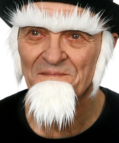 شوارب ذاتية اللصق، مبتكرة، لحية العم سام المزيفة، حواجب زائفة وسوالف زائفة، شعر وجه زائف، إكسسوار زي للبالغين، لون أبيض in Kuwait