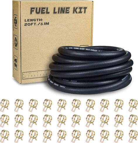 KeeYees 1/4"ID 20-Foot Fuel Line Hose with 30 Pcs Hose Clamps for Motorcycles, Cars, Lawn Mowers, Marine Boat Outboard in Kuwait