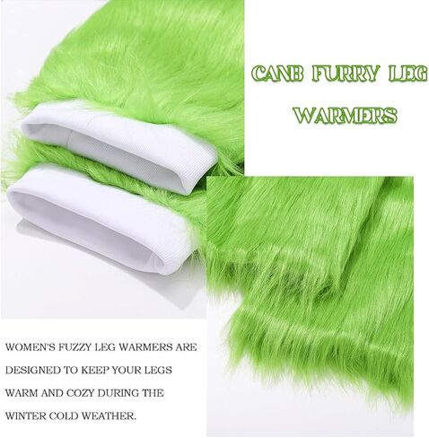 CanB St Patricks Day Fur Leg Warmers Mardi Gras Leg Warmers Covers Furry Fur Long Boots Cuff Cover Costume Furry Leg Covers in Kuwait