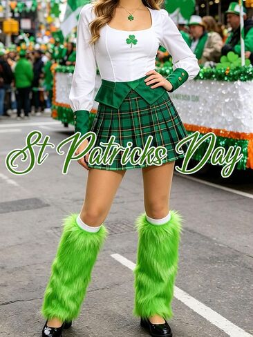 CanB St Patricks Day Fur Leg Warmers Mardi Gras Leg Warmers Covers Furry Fur Long Boots Cuff Cover Costume Furry Leg Covers in Kuwait