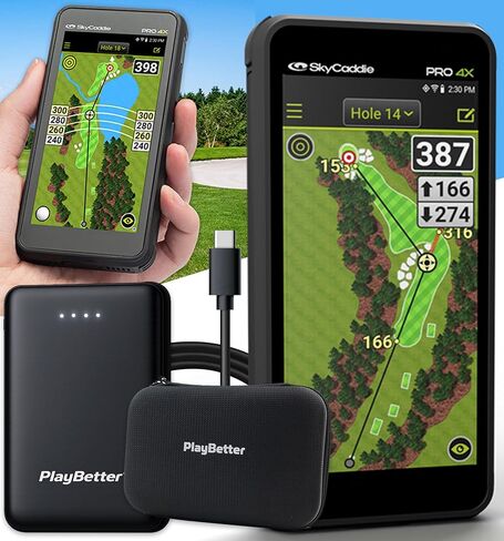 SkyCaddie PRO 5X Handheld Golf GPS - حزمة الطاقة مع شاحن محمول PlayBetter وحافظة صلبة واقية - تقنية TruePoint لتحديد المواقع بدقة - شاشة 5.5 بوصة، 35000 خريطة، Dynamic HoleVue in Kuwait