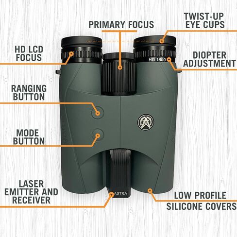 Astra Optix HBX1600B 10x42 1760 Yard Laser Rangefinder Binocular for Hunting, Shooting and Golf with Built-in Ballistics, Bright HD LCD, Fast 0.1s and Accurate +/1 yd. Ranging in Kuwait
