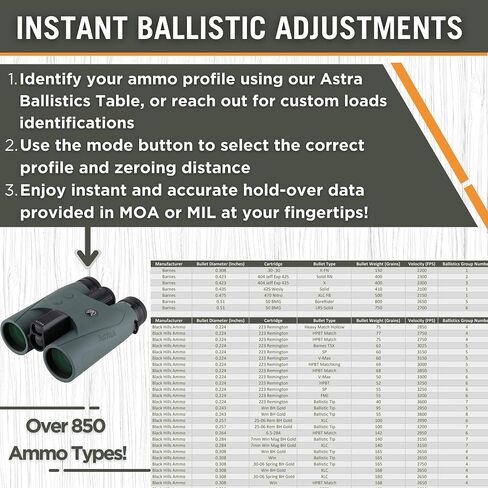 Astra Optix HBX1600B 10x42 1760 Yard Laser Rangefinder Binocular for Hunting, Shooting and Golf with Built-in Ballistics, Bright HD LCD, Fast 0.1s and Accurate +/1 yd. Ranging in Kuwait