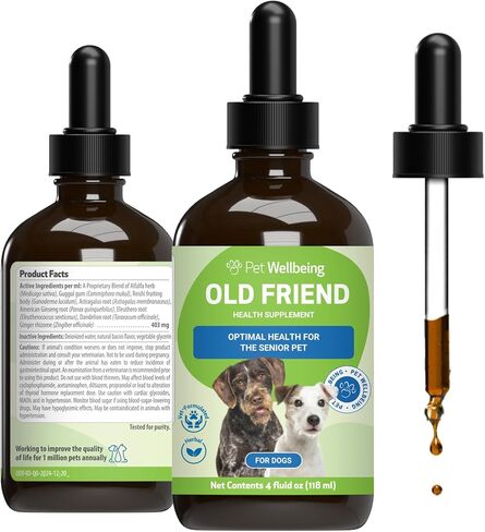 Pet Wellbeing Old Friend لكبار السن من الكلاب والقطط - تركيبة بيطرية - نظام المناعة للشيخوخة ودعم حركة المفاصل لدى الحيوانات الأليفة الأكبر سنًا - مكمل عشبي طبيعي 4 أونصة (118 مل) in Kuwait