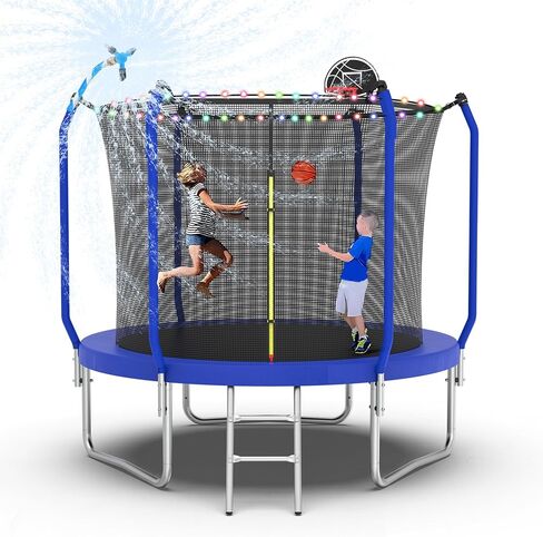 ليروميكس ترقية 8FT/10FT/12FT/14FT الترامبولين، الترامبولين في الهواء الطلق مع طوق كرة السلة، الترامبولين في الفناء الخلفي مع الضوء، الرش، حصص، القدرة على 4-6 أطفال والبالغين in Kuwait