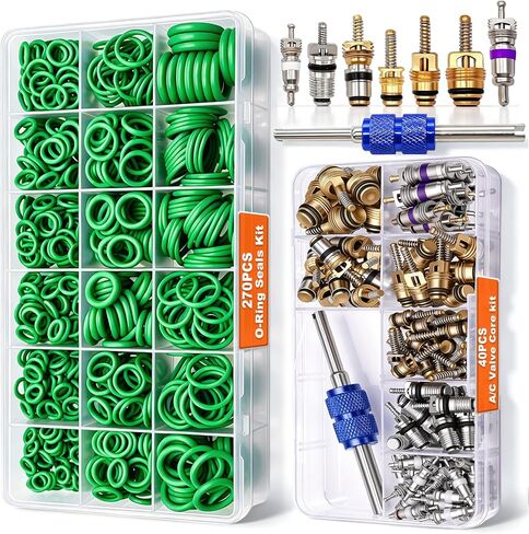 Taiss Car A/C Repair Kit 270PCS O-Ring Seals Kit + 40PCS A/C Valve Core Assortment with Remover Tool,R12 R134a Refrigeration Tire Valve Stem Cores,Car Air Conditioning Compressor Seals O-Ring in Kuwait