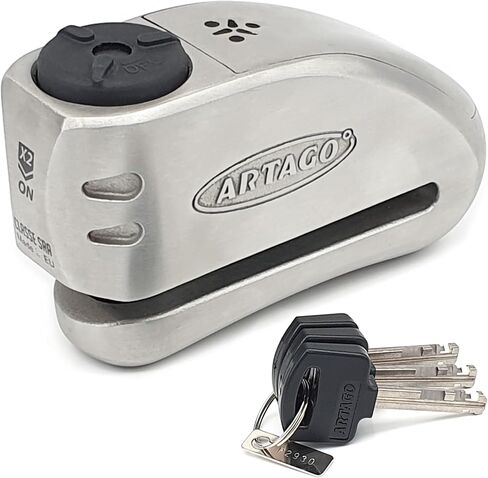 ARTAGO 32 State-of-the-art Disc Lock Without or With Alarm 120dB + Don't Touch Warning, Exclusive SAA Triple Locking, SRA Approved, Stainless Steel High-end Motorcycle Alarm Disc Brake Lock Anti-Theft in Kuwait