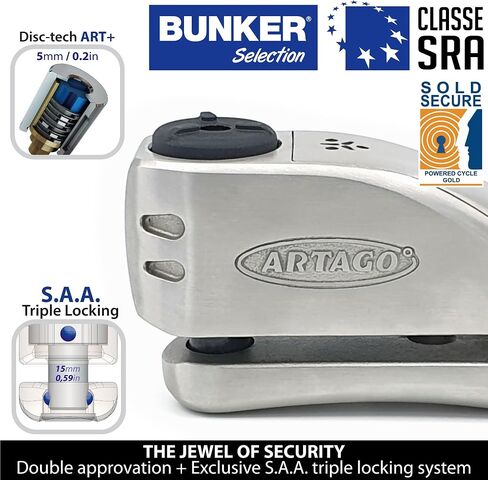 ARTAGO 32 State-of-the-art Disc Lock Without or With Alarm 120dB + Don't Touch Warning, Exclusive SAA Triple Locking, SRA Approved, Stainless Steel High-end Motorcycle Alarm Disc Brake Lock Anti-Theft in Kuwait