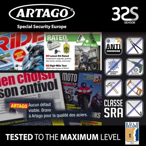 ARTAGO 32 State-of-the-art Disc Lock Without or With Alarm 120dB + Don't Touch Warning, Exclusive SAA Triple Locking, SRA Approved, Stainless Steel High-end Motorcycle Alarm Disc Brake Lock Anti-Theft in Kuwait