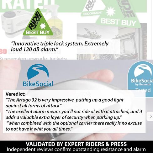 ARTAGO 32 State-of-the-art Disc Lock Without or With Alarm 120dB + Don't Touch Warning, Exclusive SAA Triple Locking, SRA Approved, Stainless Steel High-end Motorcycle Alarm Disc Brake Lock Anti-Theft in Kuwait