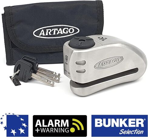 ARTAGO 32 State-of-the-art Disc Lock Without or With Alarm 120dB + Don't Touch Warning, Exclusive SAA Triple Locking, SRA Approved, Stainless Steel High-end Motorcycle Alarm Disc Brake Lock Anti-Theft in Kuwait