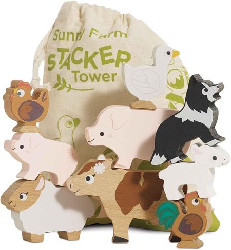 Le Toy Van Wooden Sunny Farm Stacker & Bag Educational Balancing Activity, Plastic Free, Toy Suitable for Age 18+ Months PL141 in Kuwait