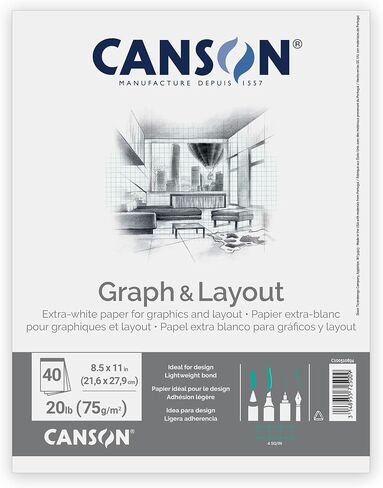 Canson Artist Series Graph and Layout Paper, 8 by 8 Blue Grid, Foldover Pad, 8.5x11 inches, 40 Sheets (20lb/75g) - Artist Paper for Adults and Students - Colored Pencil, Marker, Ink, Pen in Kuwait