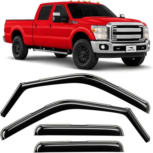 واقيات مطر متينة للغاية من زجاج فورون داخل القناة لسيارة Ford F250 إلى F550 Super Duty 1999-2016 SuperCrew، عاكسات النوافذ، أقنعة نافذة التهوية، 4 قطع - 200434 in Kuwait