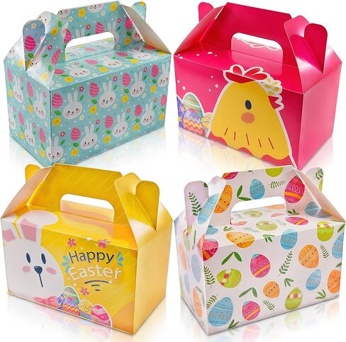 Eavotoy 12 Pack Easter Decorative Gift Treat Boxes - 6.2 x 3.5 x 3.5 inch Egg Bunny Chicken Colorful Bag Paper Box for Easter Basket Stuffers Party Favor Gifts in Kuwait