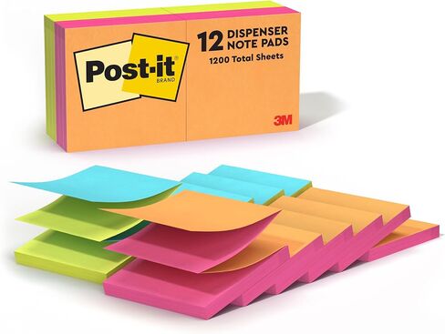 ملاحظات منبثقة Post-it، 3x3 بوصة، 12 وسادة، الملاحظات اللاصقة المفضلة رقم 1 في أمريكا، Poptimistic، ألوان زاهية، إزالة نظيفة، قابلة لإعادة التدوير in Kuwait