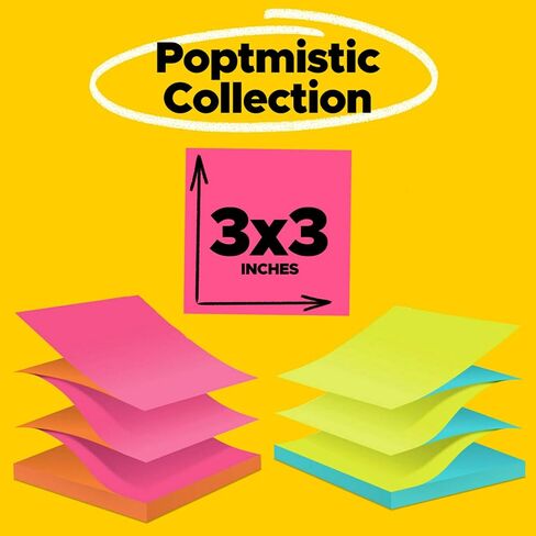 ملاحظات منبثقة Post-it، 3x3 بوصة، 12 وسادة، الملاحظات اللاصقة المفضلة رقم 1 في أمريكا، Poptimistic، ألوان زاهية، إزالة نظيفة، قابلة لإعادة التدوير in Kuwait