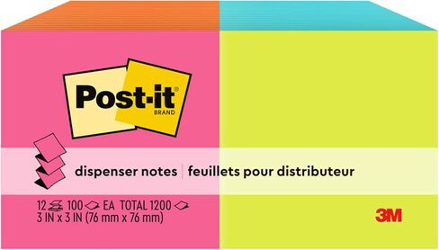 ملاحظات منبثقة Post-it، 3x3 بوصة، 12 وسادة، الملاحظات اللاصقة المفضلة رقم 1 في أمريكا، Poptimistic، ألوان زاهية، إزالة نظيفة، قابلة لإعادة التدوير in Kuwait