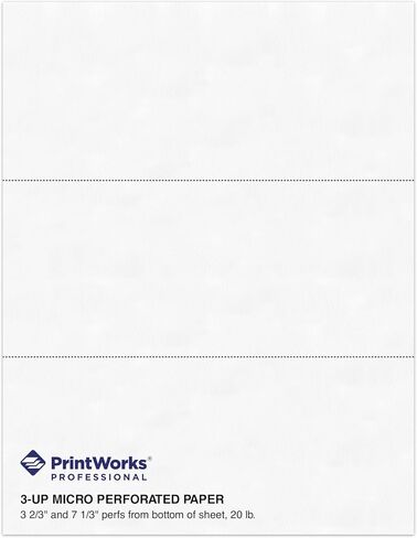 PrintWorks Professional Paper, 8.5 x 11, 20 lb, 2 Horizontal Perfs 3.66" and 7.33", 500 Sheets, White (04120) in Kuwait