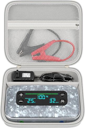 حافظة متوافقة مع Halo Bolt Air 58830 Mwh/Air+ 55500 mWh/لمجموعة طاقة الطوارئ ACDC Max Car Jump Starter مع مضخة الإطارات. حامل باور بانك لشاحن السيارة لتشغيل البطارية - رمادي (العلبة فقط) in Kuwait