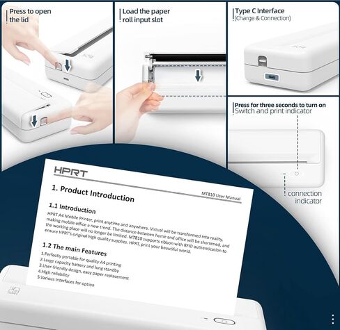 HPRT A4 ورق الطابعة الحرارية x2، بعرض 8.3 بوصة متوافق مع HPRT POOOLITECH MT810 والطابعات الحرارية المحمولة الأخرى (2 لفات | 8.3 بوصة × 23 بوصة) (بوصة، 8.3) in Kuwait