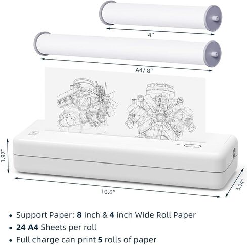 HPRT A4 ورق الطابعة الحرارية x2، بعرض 8.3 بوصة متوافق مع HPRT POOOLITECH MT810 والطابعات الحرارية المحمولة الأخرى (2 لفات | 8.3 بوصة × 23 بوصة) (بوصة، 8.3) in Kuwait