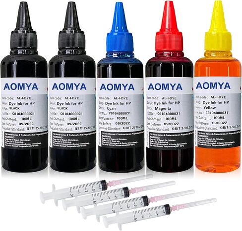 مجموعة إعادة تعبئة الحبر Aomya 5x100ml لـ HP 61 60 62 63 950 951 564 920 901 خراطيش الطابعة النافثة للحبر القابلة لإعادة الملء نظام CIS CISS (2 أسود، 1 سماوي، 1 أرجواني، 1 أصفر) in Kuwait