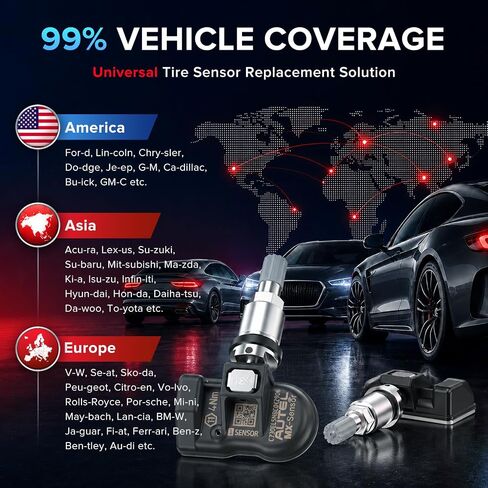 مستشعر Autel TPMS مستشعر MX، تردد مزدوج 2 في 1 (315 ميجا هرتز + 433 ميجا هرتز) مستشعر نظام مراقبة الضغط على مستوى OE لـ 99% من المركبات، معيار SAE J1205/J1206/J2657 (ضغط، صمام معدني، حزمة من 4) in Kuwait