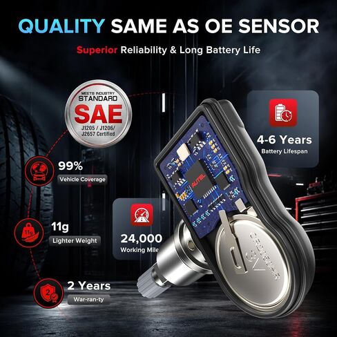 مستشعر Autel TPMS مستشعر MX، تردد مزدوج 2 في 1 (315 ميجا هرتز + 433 ميجا هرتز) مستشعر نظام مراقبة الضغط على مستوى OE لـ 99% من المركبات، معيار SAE J1205/J1206/J2657 (ضغط، صمام معدني، حزمة من 4) in Kuwait
