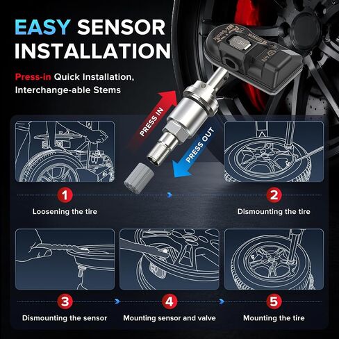 مستشعر Autel TPMS مستشعر MX، تردد مزدوج 2 في 1 (315 ميجا هرتز + 433 ميجا هرتز) مستشعر نظام مراقبة الضغط على مستوى OE لـ 99% من المركبات، معيار SAE J1205/J1206/J2657 (ضغط، صمام معدني، حزمة من 4) in Kuwait