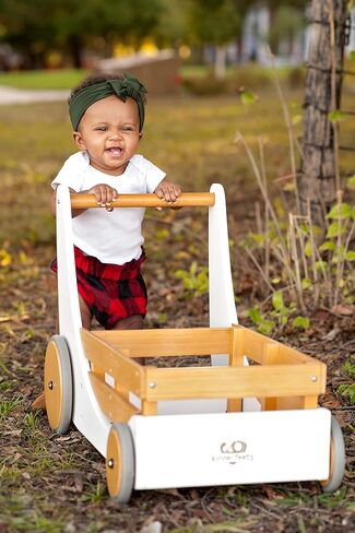 Kinderfeets 2-in-1 Wooden Cargo Walker Cart Wagon with Adjustable Rubber Wheels and Removable Basket for Children and Toddlers (Blue) in Kuwait