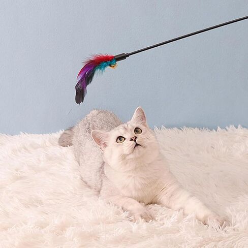 Cat Wand Rainbow Toy, 3 Styles Funny Interactive Cat Toys, Cuddly Stuffed Snake Cat Toy on Stick with Bell, Colorful Sounding Toys, Rainbow Ribbon Wand for Kittens Training in Kuwait