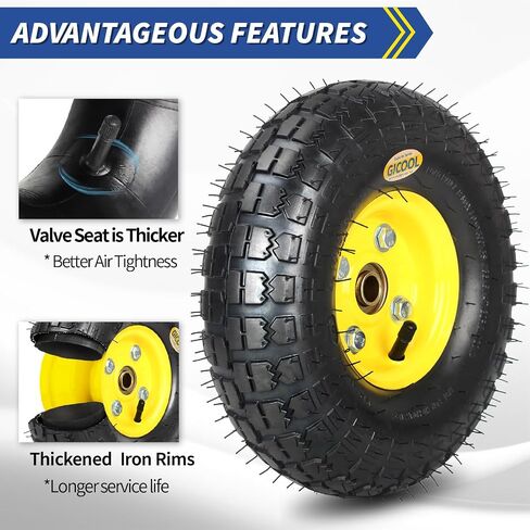 GICOOL Upgrade 4.10/3.50-4 Rubber Pneumatic Tire and Wheel, with 2.25" Offset Hub, 5/8" Sealed Bearings, for Hand Truck Trolley Dolly Garden Wagon Wheel Replacement (2 Pcs) in Kuwait