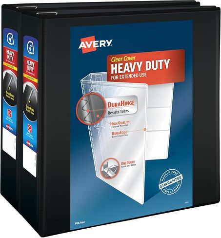 حافظة Avery شديدة التحمل مكونة من 3 حلقات، 4 حلقات مائلة بلمسة واحدة، تحمل ورق مقاس 8.5 بوصة × 11 بوصة، 2 غلاف أسود (79874) in Kuwait