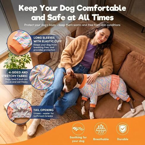 LovinPet Big Dog Onesie - بدلة قطنية للكلاب ذات ياقة عالية، طباعة ساحلية لجداول الصحراء، بيجامة كبيرة للكلاب، قميص داخلي لفساتين الكلاب، مقاس 3XL in Kuwait