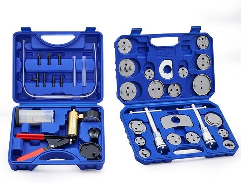 Orion Motor Tech 2 في 1 أداة ضغط فرجار الفرامل ومجموعة نزيف الفرامل، مجموعة أدوات نزيف الفرامل المحمولة، أداة خدمة وسادة الفرامل القرصية مع لوحات الاحتفاظ بمسمار الدفع و18 محولًا in Kuwait