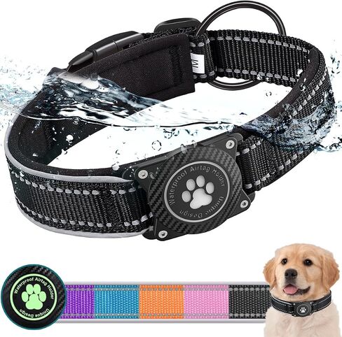 Airtag Dog Collar with Waterproof Air Tag Holder, Luminous Reflective, Soft Padded, Adjustable Nylon Pet Collar for Small Medium Large Heavy Duty Dogs,Orange, M in Kuwait
