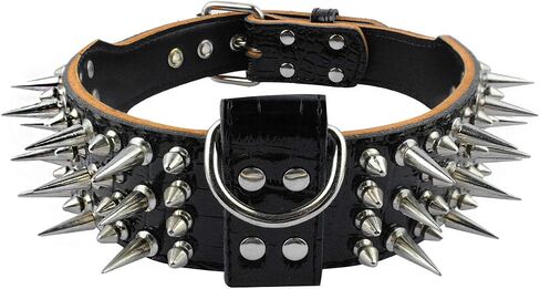 PET ARTIST 2" Wide Luxury Sharp Spiked Dog Collar, Durable Anti-Biting Leather Dog Collar for Large Dogs, Black, XL, Neck for 21-24" in Kuwait