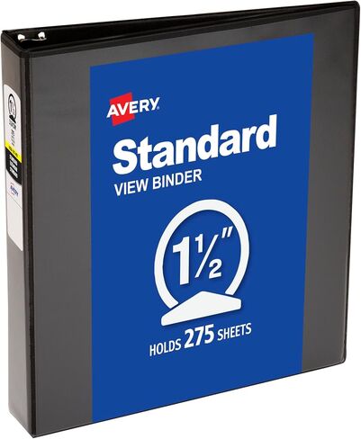ملف Avery Economy View 3 حلقات، حلقات دائرية مقاس 1.5 بوصة، 1 مجلد أسود (05771) in Kuwait