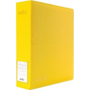 Vault X Premium Exo-Tec 3 Ring TCG Binder for 9 Pocket Trading Card Pages - 50+ Page Capacity Easy Open 3 D-Ring Clip Binder for TCG CCG Photo Cards (Large, Yellow)