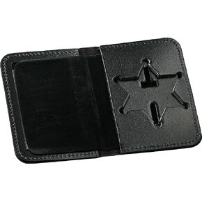 Perfect Fit Sheriff Star Badge Holder Belt Badge Clip and Neck Chain Black Leather (Cutout 199)