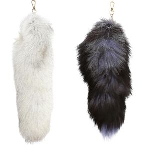 Marsrut (1PC, Random Color) Deer Tail Keychain - Real, Soft Fur Key Ring - Gift for Deer Fox Wolf Cosplay, Fairy Costumes, Coat & Hat Accessories (40cm/15.7", Color: White or Black)