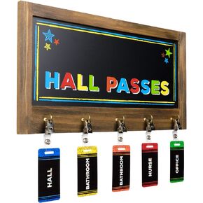 Excello Global Products Rustic 15 by 6 in Hall Passes Chalkboard with Key Holder