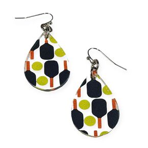 Pickleball Teardrop Dangle Earrings, Adult Women's Clear Patterened Acrylic Jewelry, Gift for Pickleball Players and Teammates
