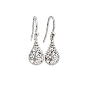 Sterling Silver earrings - filigree teardrop - jewelry gift for women (Sterling French Wire)