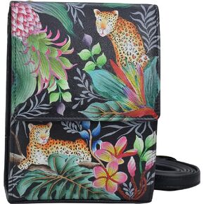 Anuschka Hand Painted Women’s Genuine Leather Triple Compartment Crossbody Organizer - Flap Open Entry & Card Holders