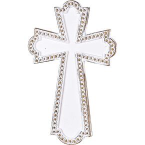 Dicksons Distressed Cross, White Wash/Brown 6.75 x 4.25 Inch Resin Wall Art Plaque